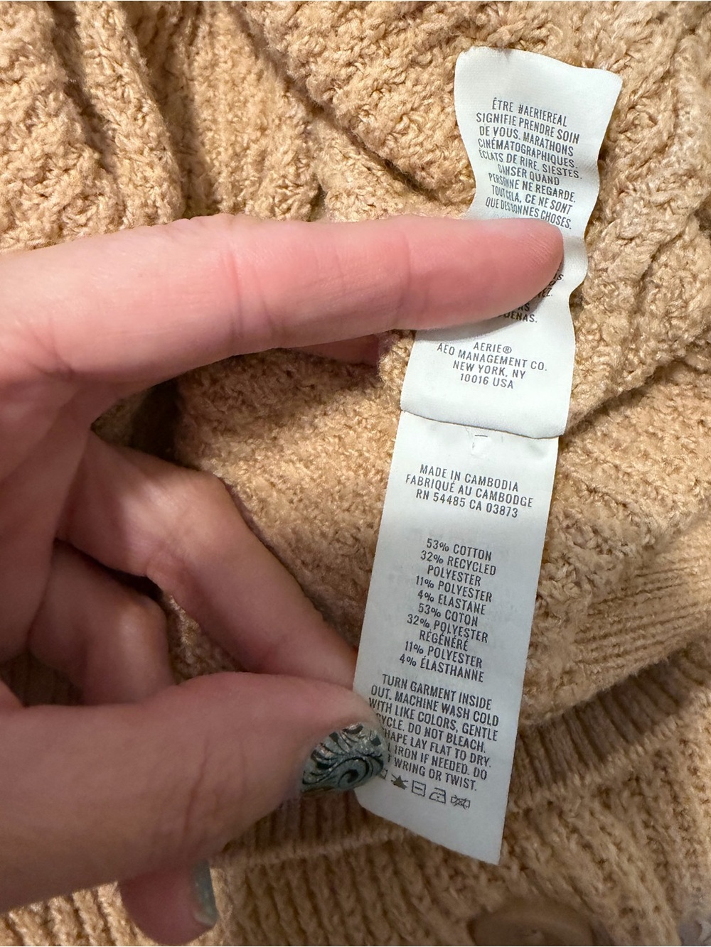 Aerie Oversized Waffle Knit Collared Sweater Beige Tan Cozy Lounge Size Small - Picture 9 of 10